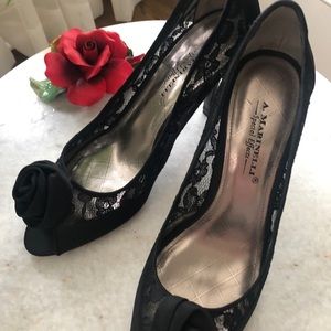A. MARINELLI black satin cocktail heels
